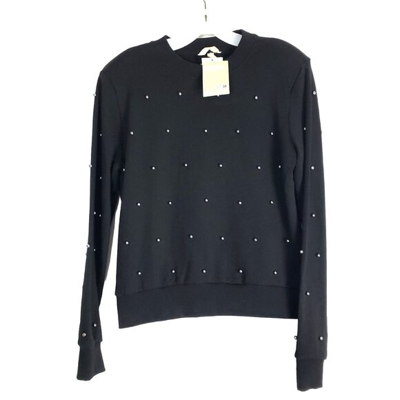 H&M Tops - H&M Women Small Pearl Beaded Heavy Cotton Black Sweatshirt NWT